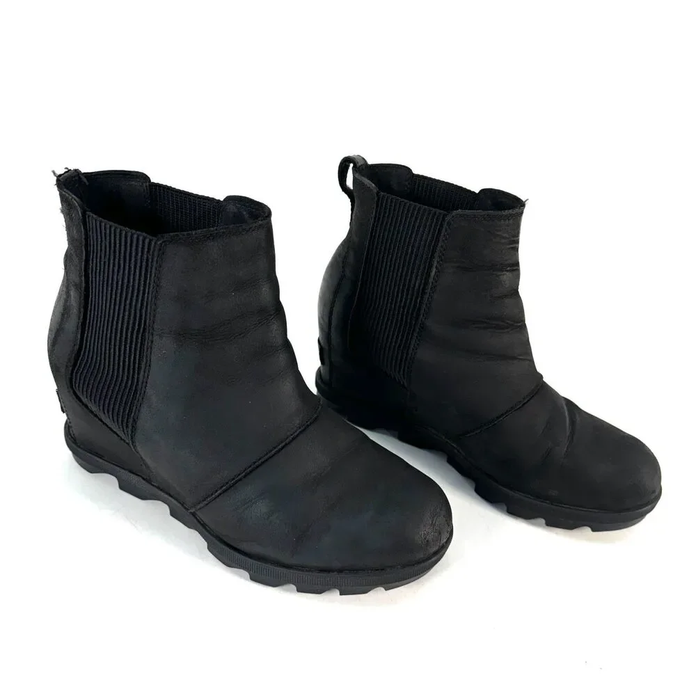 SOREL Womens Joan Of Artic ii Chelsea Hidden Wedge Black Ankle Boots Size 8